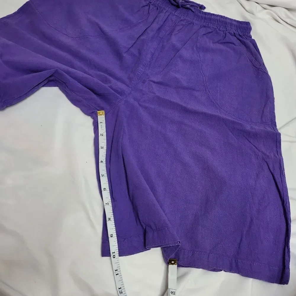 VINTAGE 90s purple baggy pull‎ on drawstring wide leg bermuda shorts M